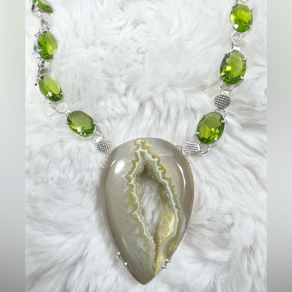 Solar Quartz Peridot 925 Large Gemstone Necklace ONLY